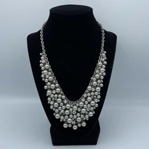 Charter Club Silver Pearl and Crystal Bib Necklace